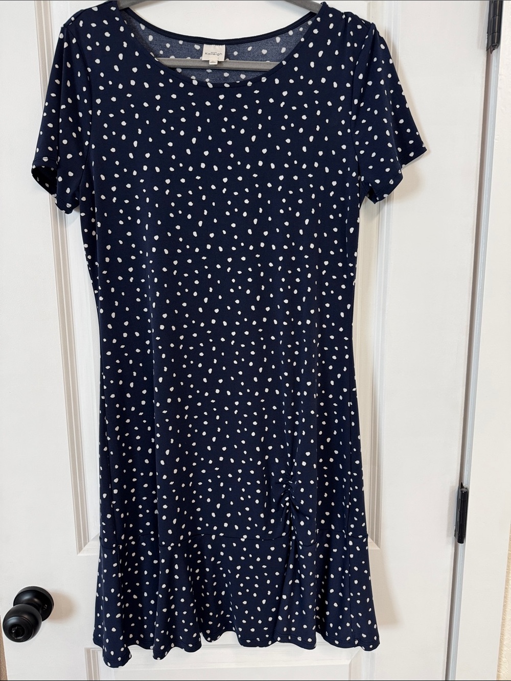 Kaileigh Navy and White Polka Dot Midi Dress